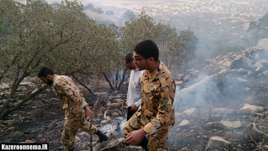 مهار آتش سوزی جنگل های تنگ چوگان با تلاش نیرو های مرکز آموزش07 ارتش