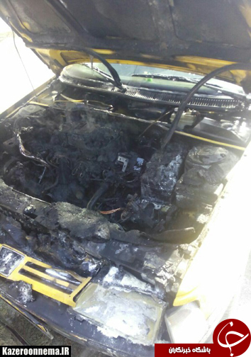 خودروی تاکسی در کازرون در آتش سوخت + عکس