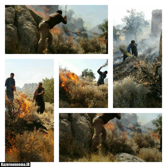 آتش بر دامان طبیعت کوهمره نودان کازرون/تقاضای نیروی کمکی